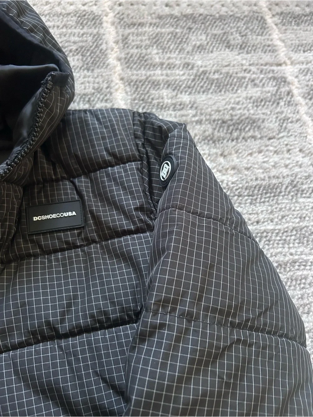 DC Black Grid Quilted Hooded Puffer
